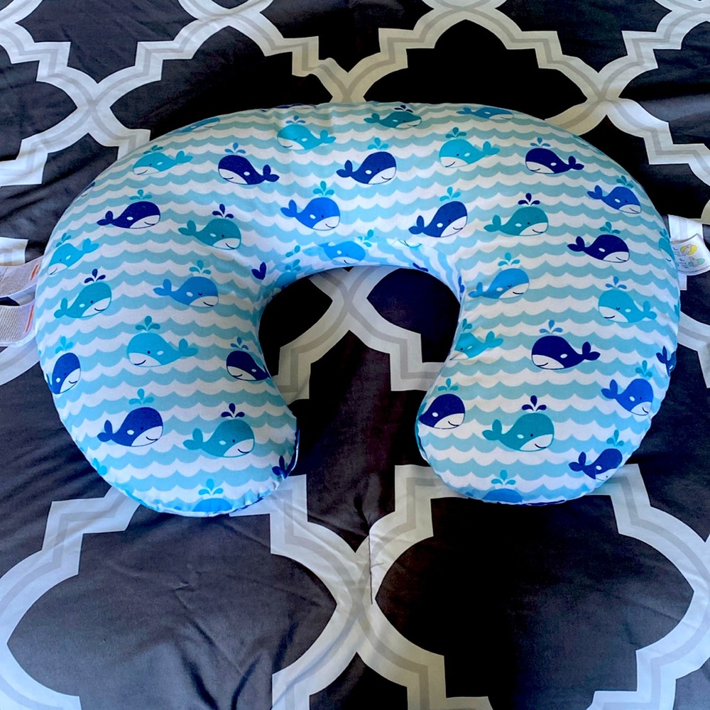 Boppy nursing pillow with whale cover
